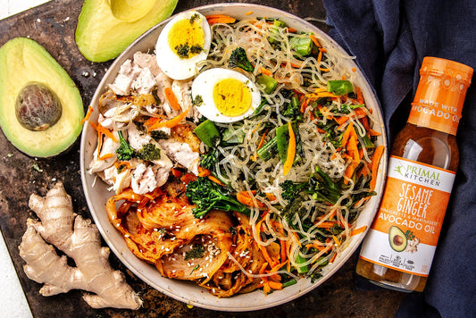 Low-Carb Asian Noodle Bowl with Chicken and Sesame Ginger Dressing Recipe